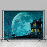 Blau Mond Verfolgt Haus Spinne Web Halloween Hintergrund