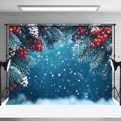 Lofaris Blau Kiefer Blätter Kegel Schneeflocken Weihnachten Hintergrund