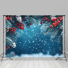 Lofaris Blau Kiefer Blätter Kegel Schneeflocken Weihnachten Hintergrund