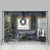 Lofaris Blau Plaid Bett Vorhang Fenster Weihnachten Hintergrund