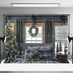 Lofaris Blau Plaid Bett Vorhang Fenster Weihnachten Hintergrund