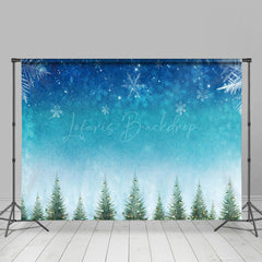 Lofaris Blau Schneebedeckt Nacht Schneeflocke Bäume Weihnachten Hintergrund