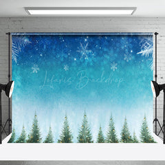 Lofaris Blau Schneebedeckt Nacht Schneeflocke Bäume Weihnachten Hintergrund