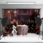 Lofaris Verschwommen Schneebedeckt Fass Weihnachten Stimmung Foto Hintergrund