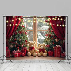 Lofaris Verschwommen Fenster Rot Vorhang Tragen Weihnachten Hintergrund
