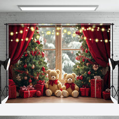 Lofaris Verschwommen Fenster Rot Vorhang Tragen Weihnachten Hintergrund
