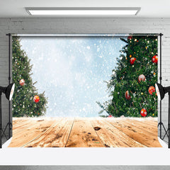 Lofaris Bokeh Schneebedeckt Holz Boden Weihnachten Baum Hintergrund