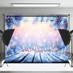Lofaris Bokeh Holz Boden Schneebedeckt Kiefer Blatt Weihnachten Hintergrund