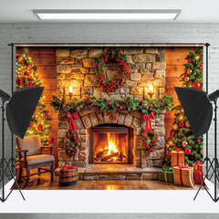 Lofaris Ziegel Kamin Kranz Baum Geschenk Weihnachten Hintergrund