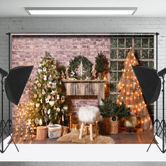 Lofaris Ziegel Wand Weihnachten Baum Stern Lichter Foto Hintergrund