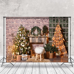 Lofaris Ziegel Wand Weihnachten Baum Stern Lichter Foto Hintergrund
