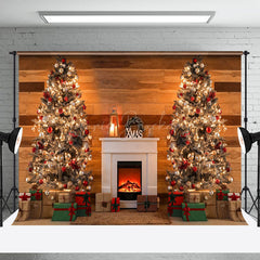Lofaris Braun Planke Wand Kamin Weihnachten Baum Hintergrund