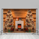 Lofaris Braun Planke Wand Kamin Weihnachten Baum Hintergrund