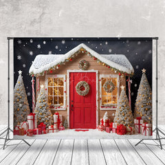 Lofaris Braun Rot Haus Weihnachten Bäume Schneebedeckt Weihnachten Hintergrund