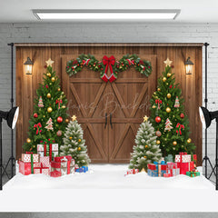 Lofaris Braun Holz Scheune Tür Kranz Weihnachten Baum Hintergrund