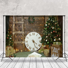 Lofaris Braun Holz Wand Leiter Uhr Baum Geschenk Weihnachten Hintergrund