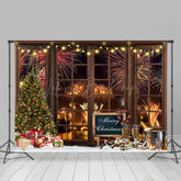 Lofaris Braun Holz Fenster Funken Sekt Weihnachten Hintergrund