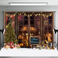 Lofaris Braun Holz Fenster Funken Sekt Weihnachten Hintergrund