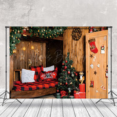 Lofaris Kabine Festlich Kranz Holz Sofa Weihnachten Hintergrund