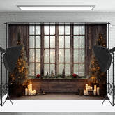 Lofaris Kerzenlicht Retro Aus Holz Fenster Weihnachten Hintergrund