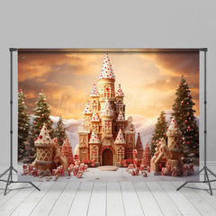 Lofaris Candyland Schloss Schneebedeckt Wild Baum Weihnachten Hintergrund
