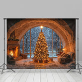 Lofaris Höhle Stil Kamin Fenster Licht Weihnachten Baum Hintergrund