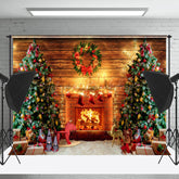 Lofaris Weihnachten Kamin Aus Holz Wand Festlich Hintergrund