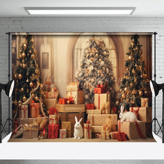 Lofaris Weihnachten Szene Golden Ornamente Kaninchen Hintergrund