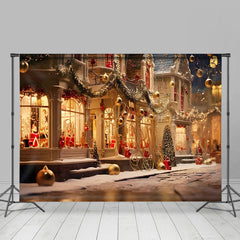 Lofaris Weihnachten Straße Dekoriert Häuser Dämmerung Hintergrund