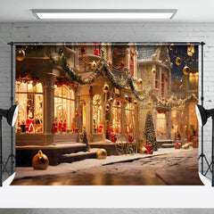 Lofaris Weihnachten Straße Dekoriert Häuser Dämmerung Hintergrund