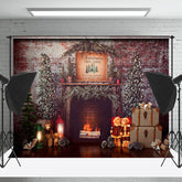 Lofaris Weihnachten Baum Jahrgang Ziegel Wand Kamin Hintergrund