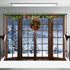 Lofaris Weihnachten Kranz Fenster Urlaub Gemütlich Winter Hintergrund
