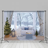 Lofaris Kalt Schneebedeckt Wald Fenster Sofa Winter Foto Hintergrund