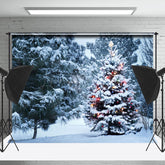 Lofaris Kalt Schneebedeckt Kiefer Baum Licht Wald Weihnachten Hintergrund