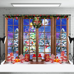 Lofaris Bunt Licht Bäume Fenster Szene Weihnachten Hintergrund