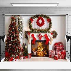 Lofaris Gemütlich Kamin Geschenke Dekoriert Bäume Weihnachten Hintergrund