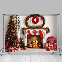 Lofaris Gemütlich Kamin Geschenke Dekoriert Bäume Weihnachten Hintergrund