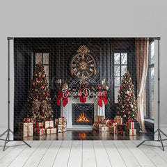 Lofaris Gemütlich Kamin Schneebedeckt Bäume Weihnachten Wunderland Hintergrund