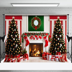 Lofaris Gemütlich Drinnen Kamin Socken Kranz Weihnachten Hintergrund