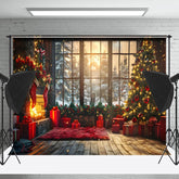 Lofaris Gemütlich Zimmer Sonnenaufgang Schneebedeckt Fenster Weihnachten Hintergrund