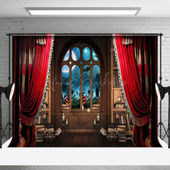 Vorhang Bücherregal Kerze Kürbis Halloween Hintergrund