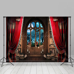 Vorhang Bücherregal Kerze Kürbis Halloween Hintergrund