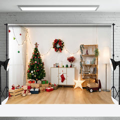 Lofaris Vorhang Licht Kiefer Baum Kranz Weihnachten Hintergrund