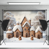 Lofaris Niedlich Braun Haus Schneebedeckt Wald Weihnachten Hintergrund