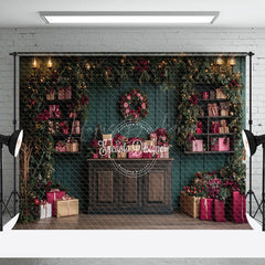 Lofaris Dunkel Grün Aus Holz Wand Rot Geschenk Kasten Weihnachten Hintergrund