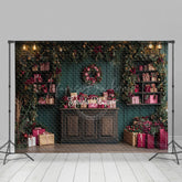 Lofaris Dunkel Grün Aus Holz Wand Rot Geschenk Kasten Weihnachten Hintergrund