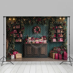 Lofaris Dunkel Grün Aus Holz Wand Rot Geschenk Kasten Weihnachten Hintergrund