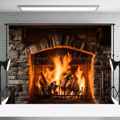 Lofaris Dunkel Grau Ziegel Kamin Warm Weihnachten Hintergrund