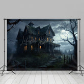 Verfallend Gruselig Licht Häuser Wolkig Nacht Hintergrund