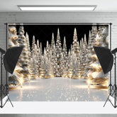 Lofaris Dicht Schneebedeckt Weihnachten Bäume Licht Weihnachten Stimmung Hintergrund